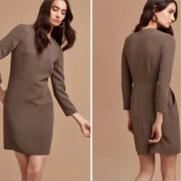 NWOT Aritzia Wilfred Chalet Brown Vilard Long Sleeve Crewneck Round Neck Dress 0 - Picture 2 of 12
